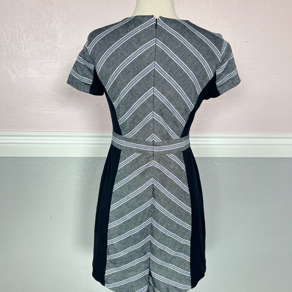 J Crew Womens Linen Striped Patchwork Back Zipped Short Sleeve Dress Blue SZ 6P - Picture 7 of 16